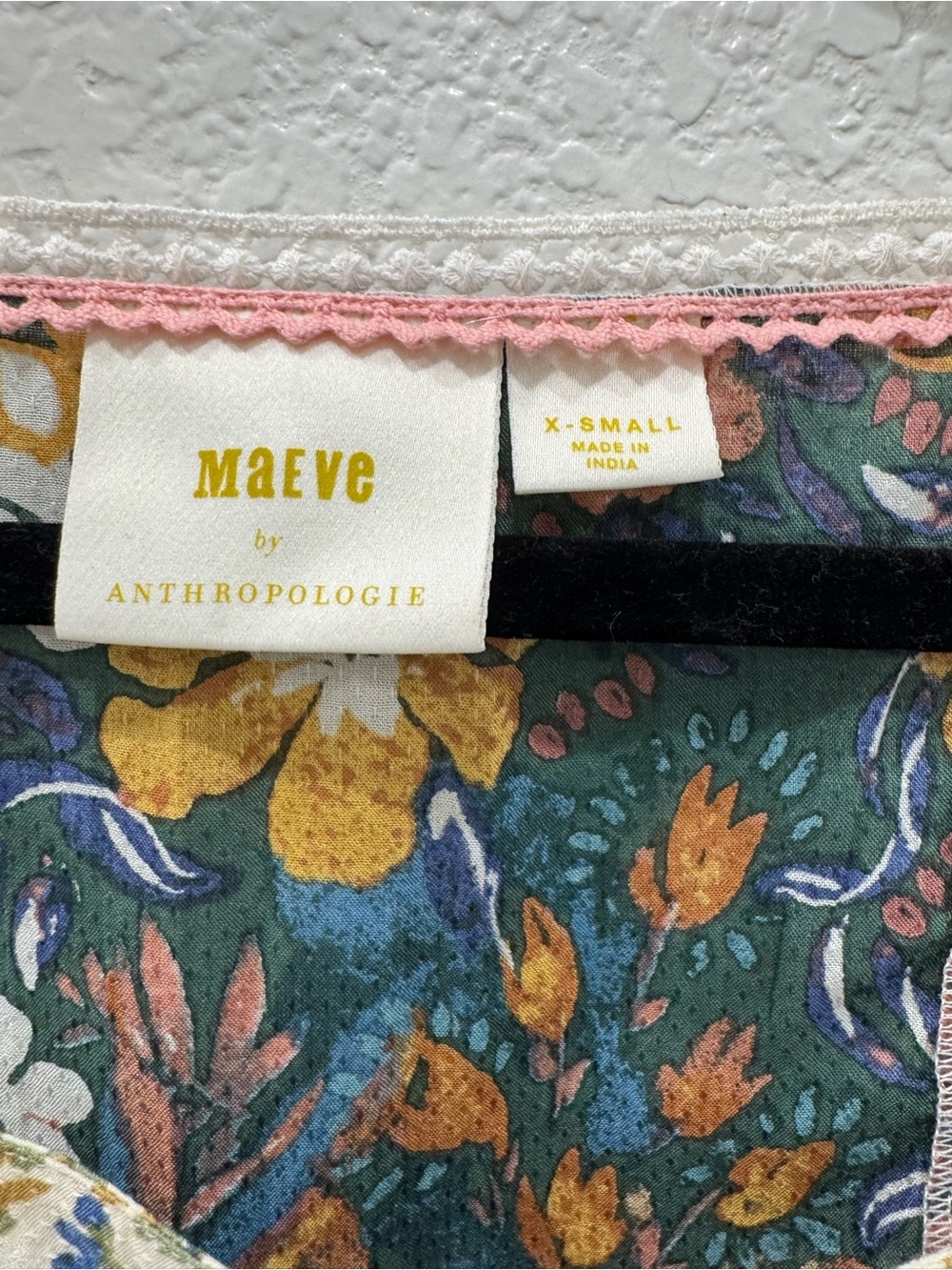 Maeve Anthropologie Nikki Peasant Blouse Women’s XS Floral Boho Lace Trim - Picture 3 of 11